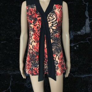 Yest Carmine Red/Multi-Coloured Sleeveless Blouse