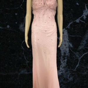 Bernshaw 100% Chiffon Pink Long Dress With Encrusted Bodice Size 10