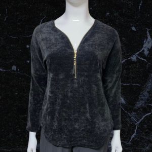 Love My Fashions Black Corduroy Zip Neck Tunic Top One Size ( Up To UK 16)