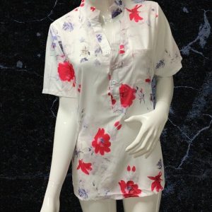 White Floral Grandad Top fits up to Uk 14