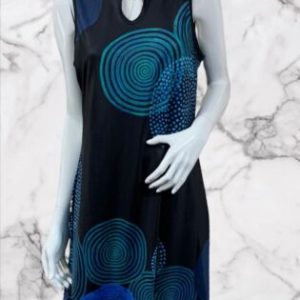 Sleeveless Black A-Line Dress with Spirograph detail One Size ( Up to Uk 10)