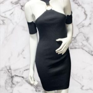 Cherry Koko Black Halter Ribbed Bodycon Dress Size S/M ( Up to Uk 10)