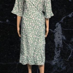 Sage Green With White Flowers Wrap Dress Size 2XL ( Uk 20)