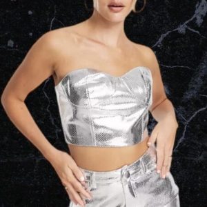 4th Reckless Silver Cropped Bustier Top Size 12
