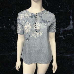 Blue Floral Button Up T Shirt Size XL ( Up To Uk 16 )