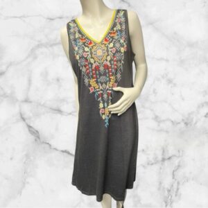 Sleeveless Summer Dress Black/Multi Size L ( Uk 12/14 )
