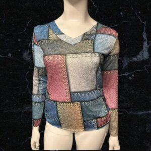 Multi Patchwork Design Long Sleeved Top Size M ( Uk 10 )