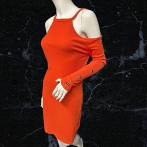 Orange Ribbed Cold Shoulder Bodycon Dress Size L ( Uk 12/14)