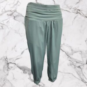 Sage Green Wide Waistband Elasticated Waist Trousers Size S ( Uk 8 )
