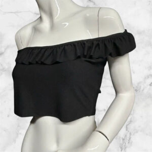 Rocco Fashion Black Off The Shoulder Frilled Cropped Top Size 12