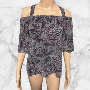 Rocco Fashion Purple/ Black Cold Shoulder Paisley Top Size 12