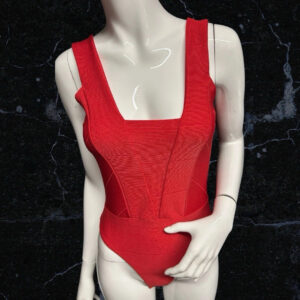MissGuided Red Squared Necked Bodysuit Size 8