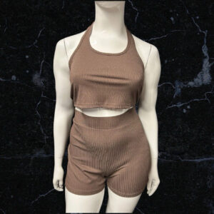Shein Brown Ribbed Short Set Size 1XL ( Uk 18 )