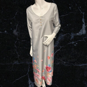 Grey Floral Long Sleeved Maxi Dress Size XL ( Up To Uk 16)