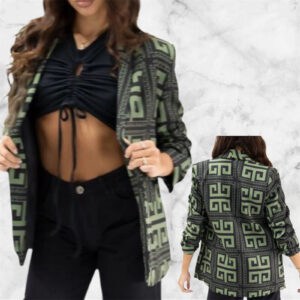 J5 Fashion Green/Black Greek Ruched Sleeved Blazer