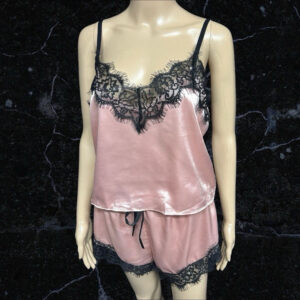 Pink Satin Look Short Pyjamas Size L ( Uk 12/14 )