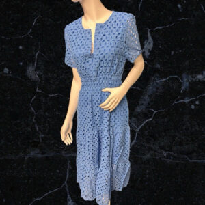 Blue Cotton Embroidered Midi Dress Size S / Uk 8