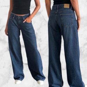 Motel Mid Indigo Blue Low Rise Roomy Jeans Waist 26 Leg 32 ( Uk 8 )