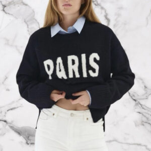 H & M Navy Paris Knitted Crew Neck Jumper Size S ( Uk 8/10 )