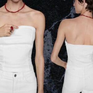 Mango White Denim Bustier Top Size L ( Uk 14/16 )