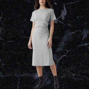 Halara Grey Short Sleeve Ruched Bodycon Midi Work Dress Size S ( Uk 8/10 )
