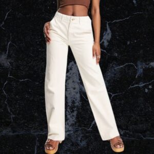 Pull & Bear Cream Straight Legged Jeans Size 8