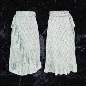 White/Green Patterned Wrap Midi Skirt Size XL ( Uk 16 )