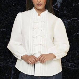 Wallis Collection White Petite Pintuck Tie Front Blouse Size 12