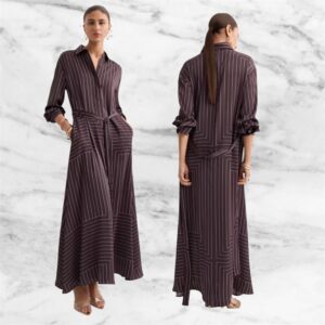 Mango Plum Pinstripe Long Sleeved Shirt Maxi Dress Size 10