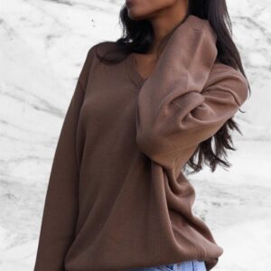 Brandy Melville Brown V Neck Jumper Size One Size ( Up To Uk 24 )
